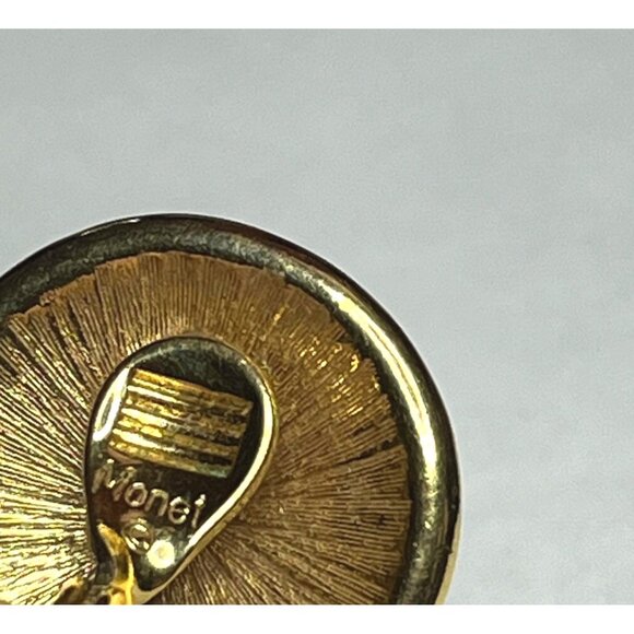 Vintage Monet Red Enamel & Gold Round Clip-On Earrings - Picture 6 of 7